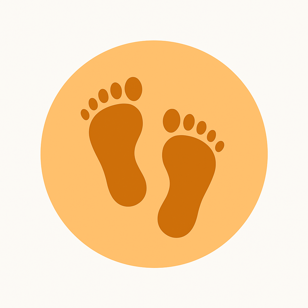 Oranje icoon met twee voetafdrukken, symbool voor adoptie van technologie en begeleiding van verandering