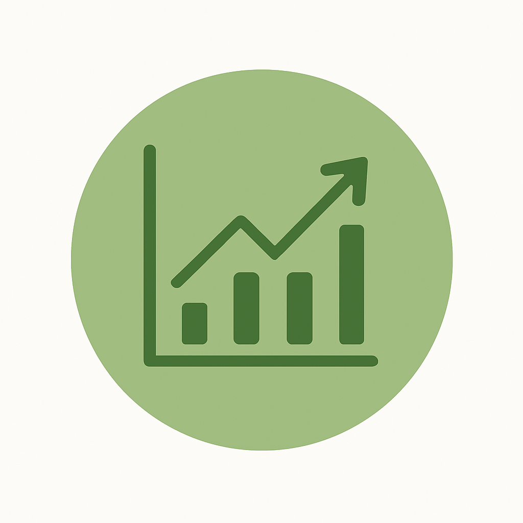 Groen icoon met stijgende grafiek, symbool voor kwaliteitsverbetering en procesoptimalisatie